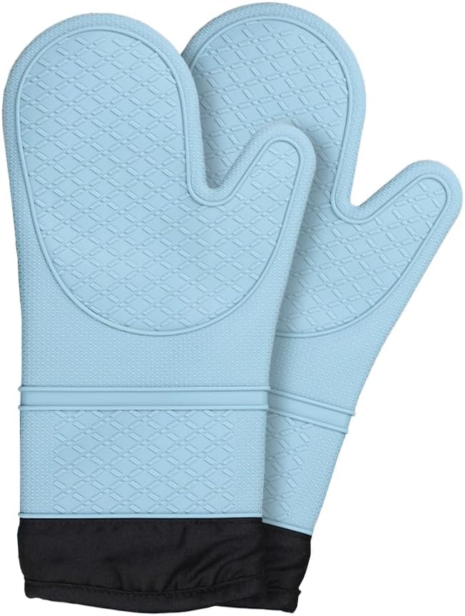 meioro Guantes de horno de silicona, resistentes al calor y antideslizantes, juego de guantes de horno de cocina flexibles con forro acolchado
