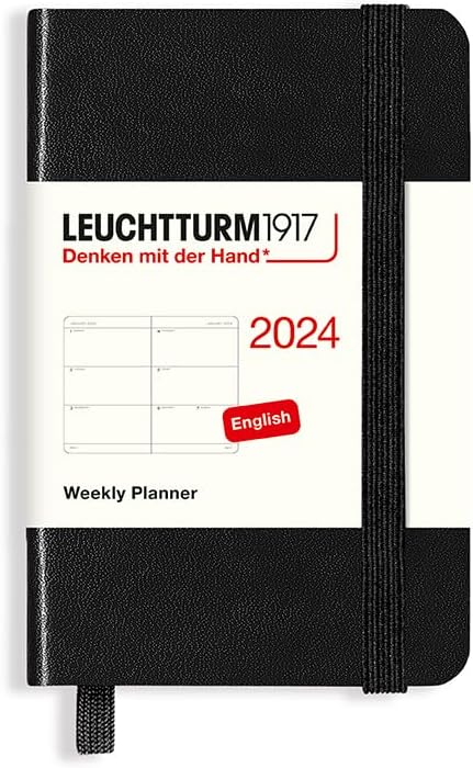 LEUCHTTURM1917 – Agenda semanal 2024 con folleto adicional, mini (A7) tapa dura, negro (1 de enero – 31 de diciembre de 2024)