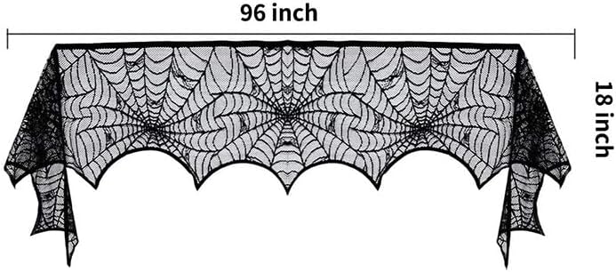 Decoración de chimenea de Halloween, decoración de tela de araña de encaje negro, cubierta de bufanda para chimenea, decoración de suministros de