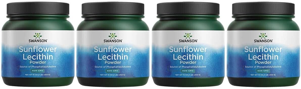 Swanson Lecitina de girasol Salud cerebral Soporte del sistema nervioso Sin OMG Sin soja Vegetariana 16 oz (1 libra) 16.01 oz de polvo (paquete de 4)