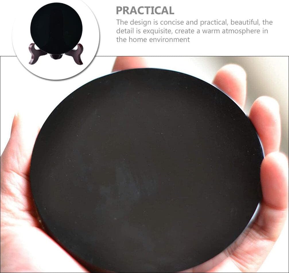 FOMIYES 1 Unidades Elegance Graceling Obsidiana Scrying Mirror Espejo de obsidiana con soporte, artículos para el hogar, decoración del hogar,