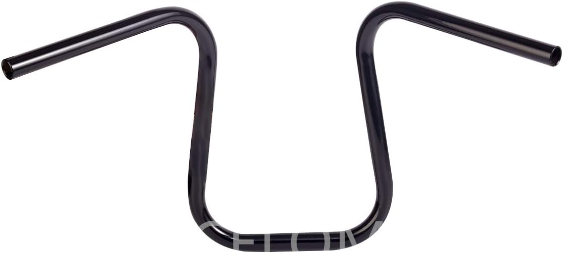 12” Rise 1” 0.984 in Round Ape Hanger Manillar Universal Brillante Negro