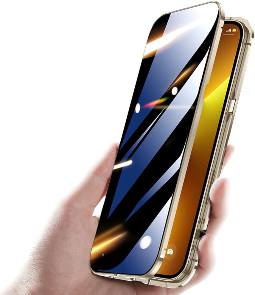 HENGHUI Funda antimiradas con cerradura para iPhone 12 Pro Max, funda magnética de vidrio con protector de lente de cámara integrado, protector de