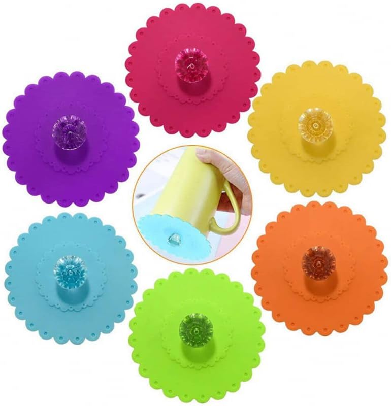 WEISIPU 6 piezas de cubierta de vaso de vidrio de silicona de dibujos animados, cubiertas reutilizables antipolvo para tazas de vidrio de bebida de