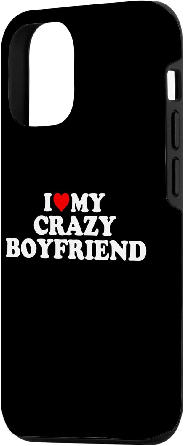 iPhone 13 I Love My Crazy Boyfriend BF – Carcasa de corazón rojo