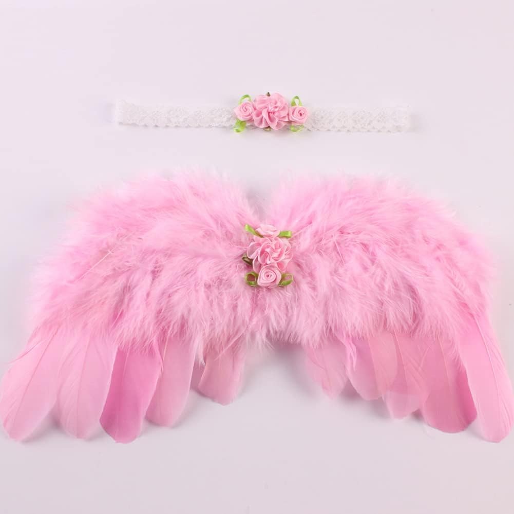 Surakey Atuendos para bebé recién nacido, alas de ángel de plumas con diadema, accesorios para el cabello, accesorios para el cabello, para niños y