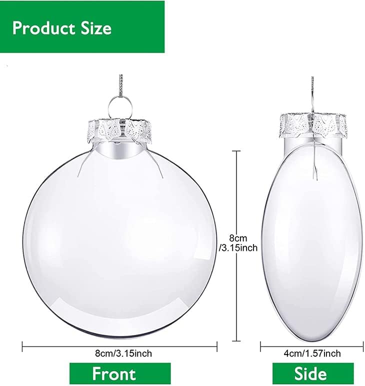 10 bolas de adorno rellenables de plástico transparente, bolas rellenables de disco plano transparente, adornos de bola de árbol de Navidad
