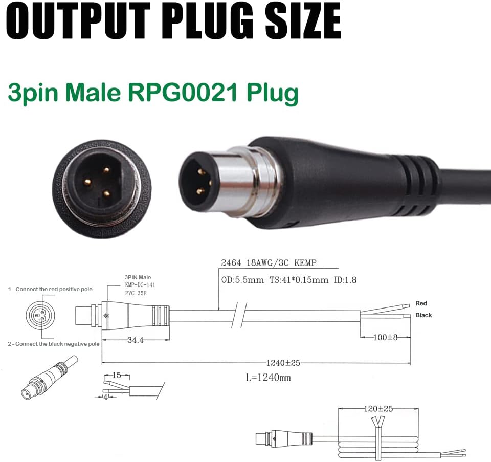 54.6V 3A Li-ion Batería 13S 48V Cargador de batería de litio Cargador inteligente Caja de aluminio rojo con 3pin macho RPG0021 Plug
