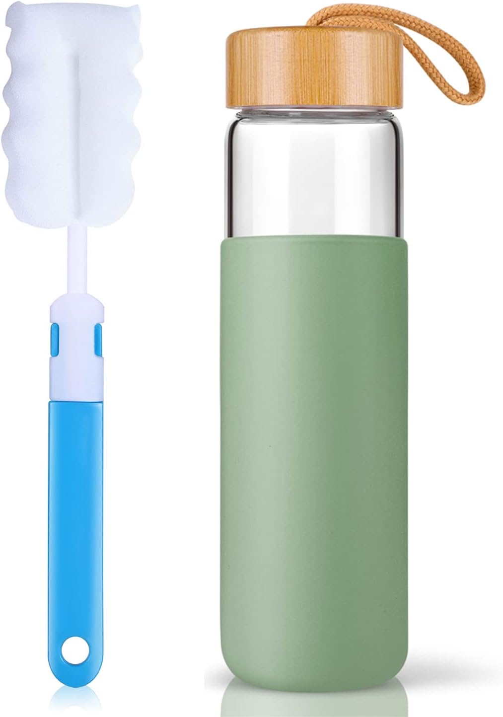 Botella de agua de vidrio de borosilicato de 20 onzas con tapa de bambú y funda de silicona, reutilizable, sin BPA, botella de vidrio con tapas,