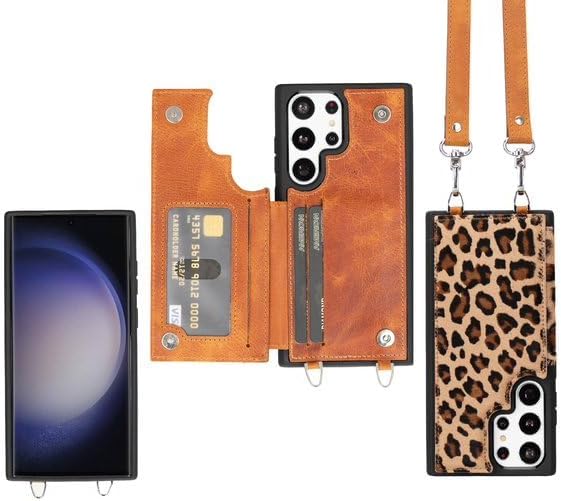 Bayelon Funda para Samsung Galaxy S23 Ultra, funda de cuero cruzado de cuero, cartera de cuero de grano completo, tarjetero para teléfono con correa