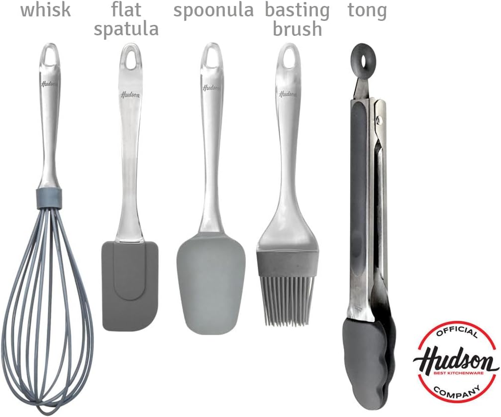 HUDSON – Juego de utensilios de silicona de 5 piezas con base para colgar