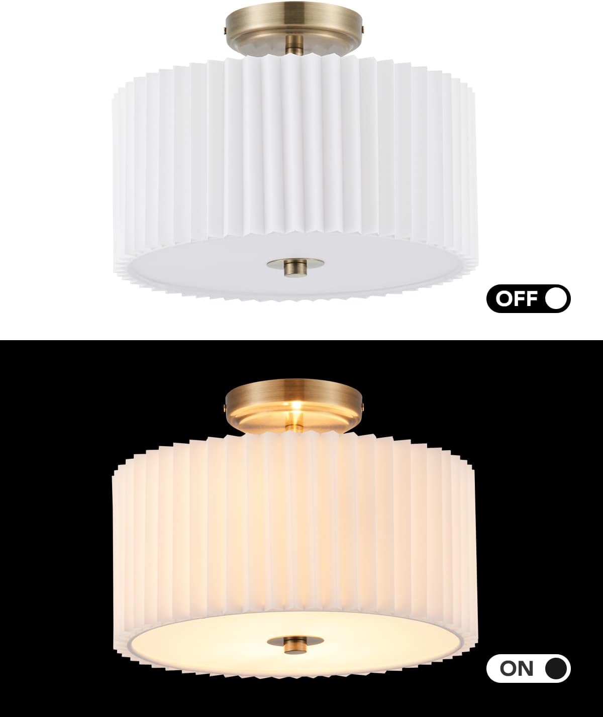 VONLUCE Lámpara de techo semiempotrada, lámpara de techo de tambor de 13 pulgadas con 2 luces, moderna lámpara de techo para dormitorio, sala de