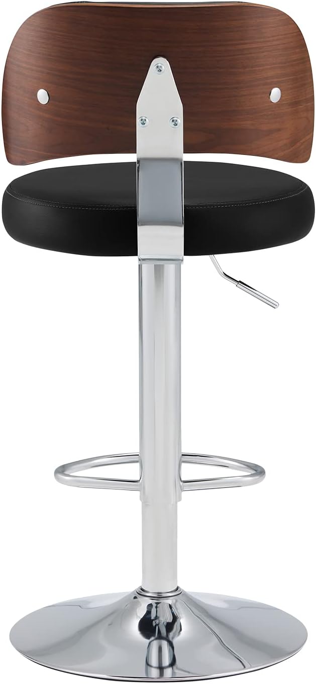 RêveLife Taburete de bar giratorio tapizado de piel sintética, taburete ajustable de altura de mostrador, silla de bar moderna de madera curvada con