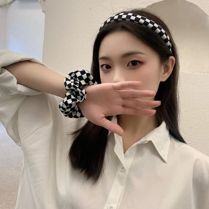 Duehut Diademas de tablero de ajedrez en blanco y negro, diadema acolchada a cuadros para mujeres y niñas, accesorios para el cabello para fiestas