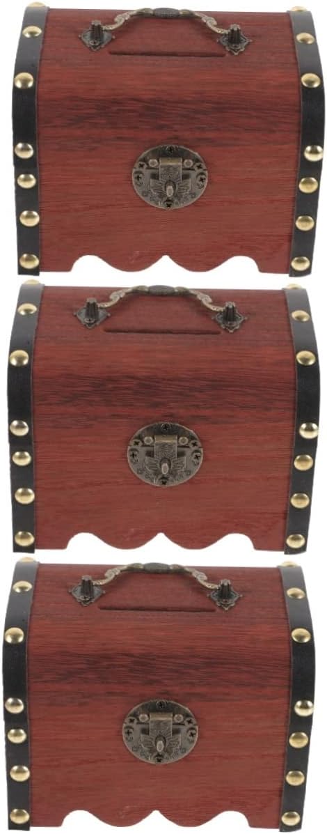 Uonlytech 3 unidades de caja de dinero con cerradura de alcancía para niñas, alcancía para hucha de madera, caja de pecho retro, alcancía para el