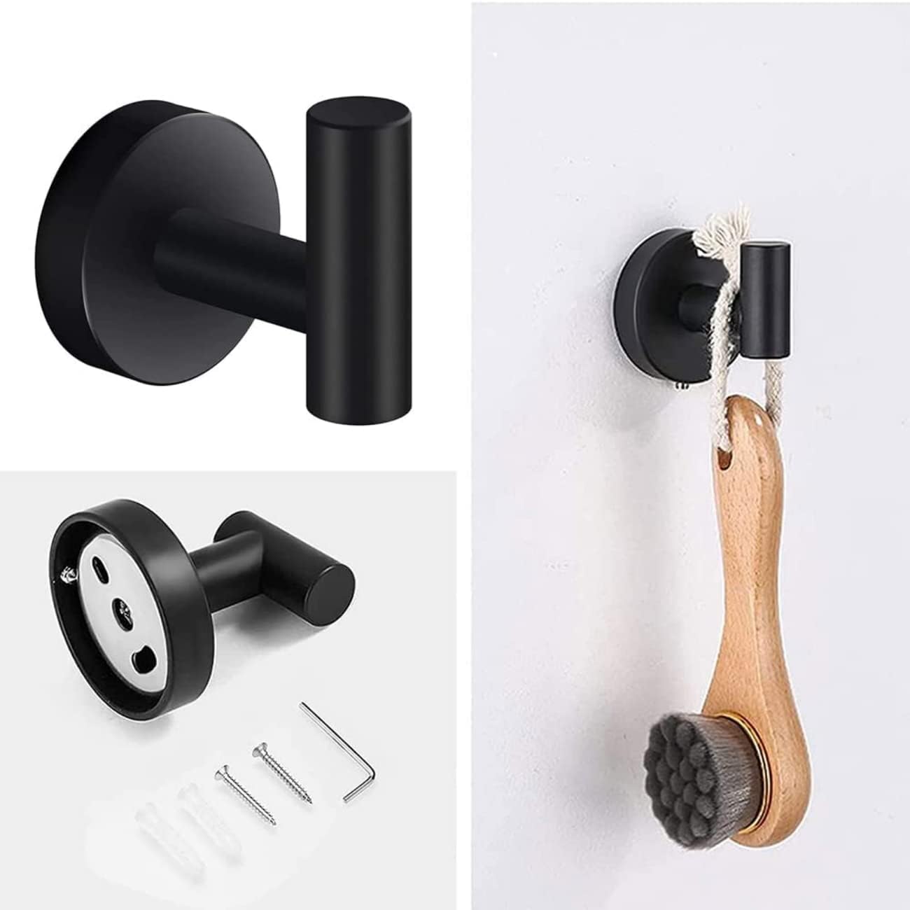Juego de soporte para papel higiénico  Incluye soporte independiente para perro, dos ganchos negros para toallas y soporte para papel higiénico de