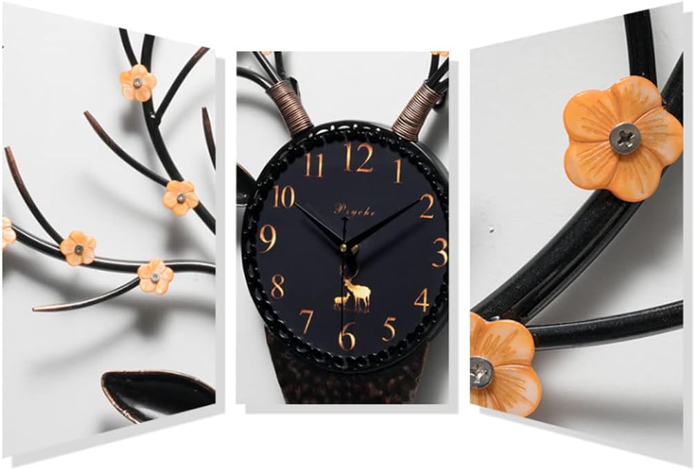 Reloj de pared Metal Deer Head Flower Wall Clock Decorative Silent Non Ticking 29.7”x27.9” Quality Quartz Clock Battery Operated for Bathroom