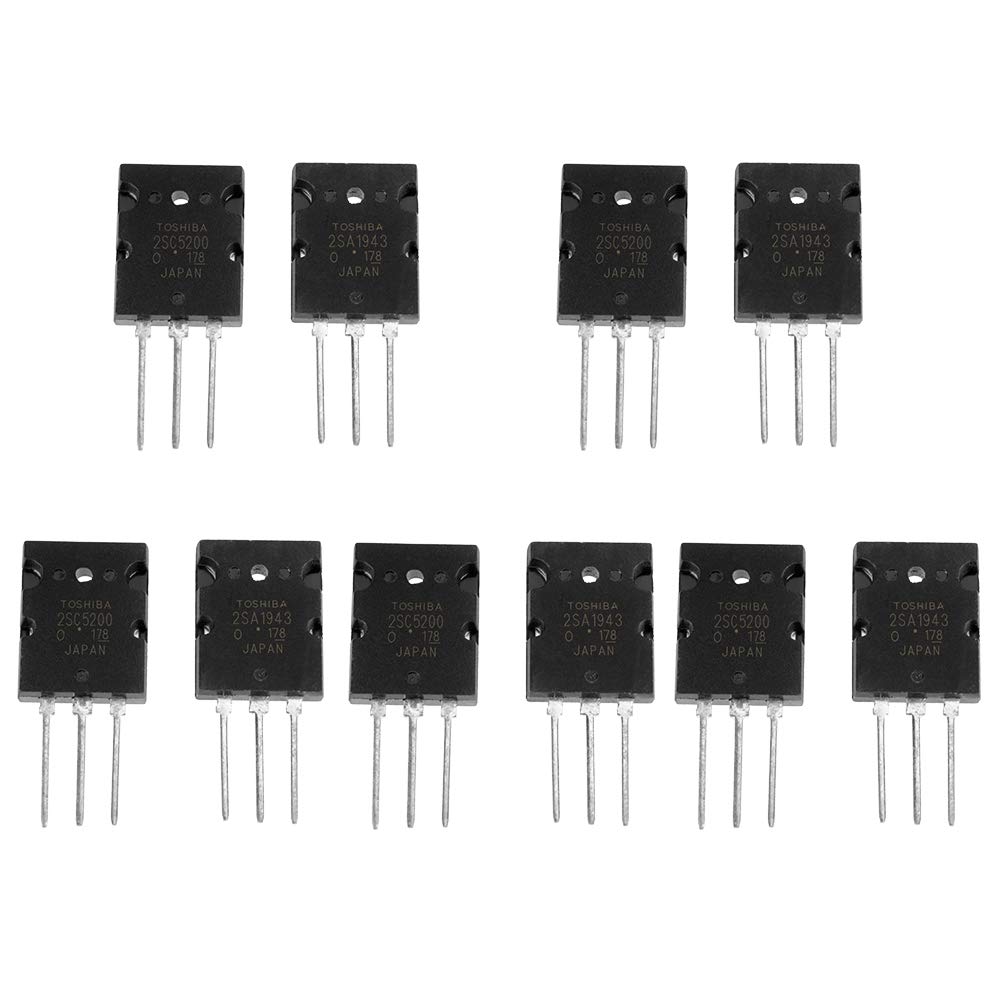 Kit de transistor 2SA1943 2SC5200, 5 × 2SA1943 y 5 × 2SC5200 transistor de potencia NPN amplificador de potencia electrónico amplificador de