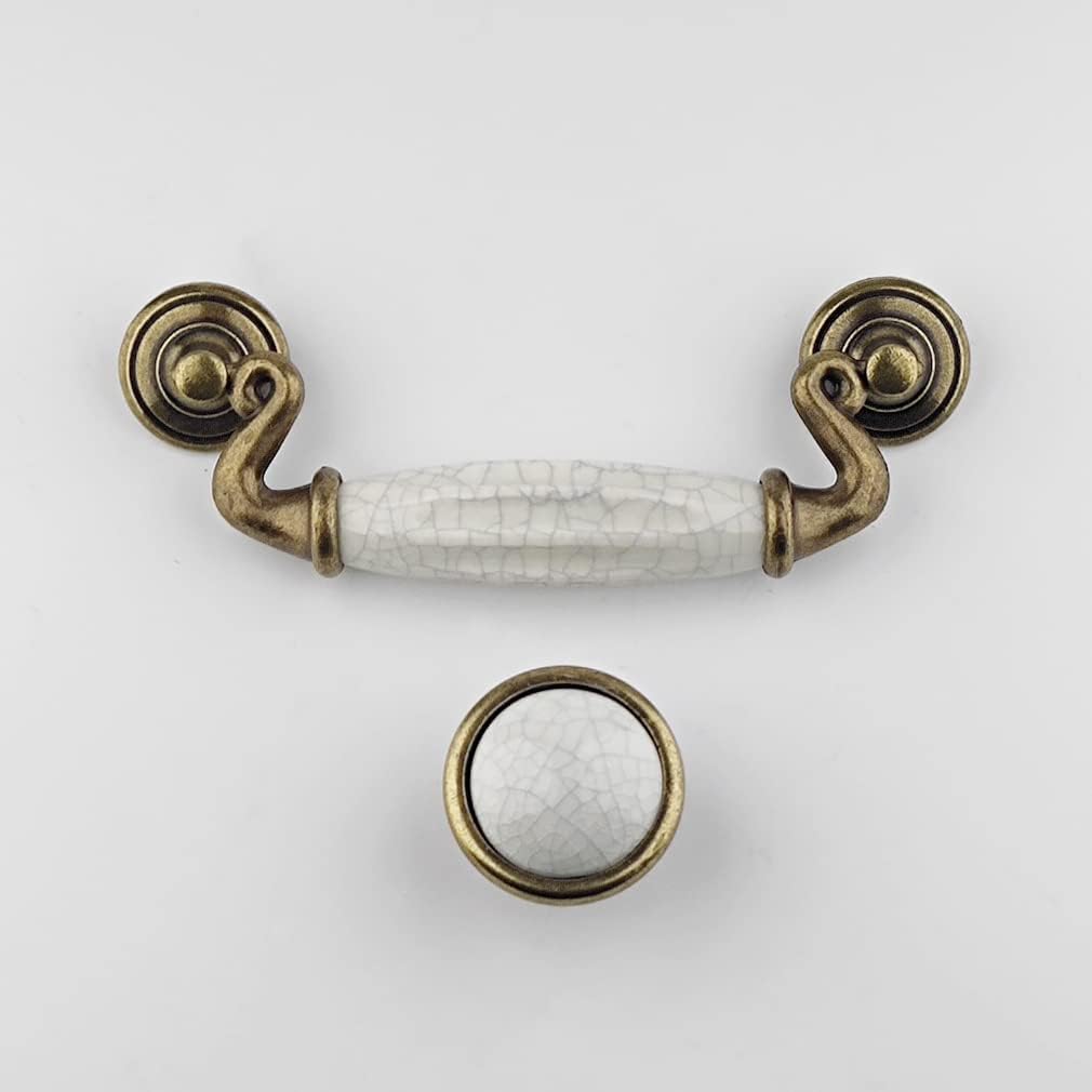 MuDuJia Paquete de 4 tiradores de cajón de cerámica de 4 12 pulgadas, tiradores de cajón de bronce antiguo para pomos de armario de cocina, 4.5