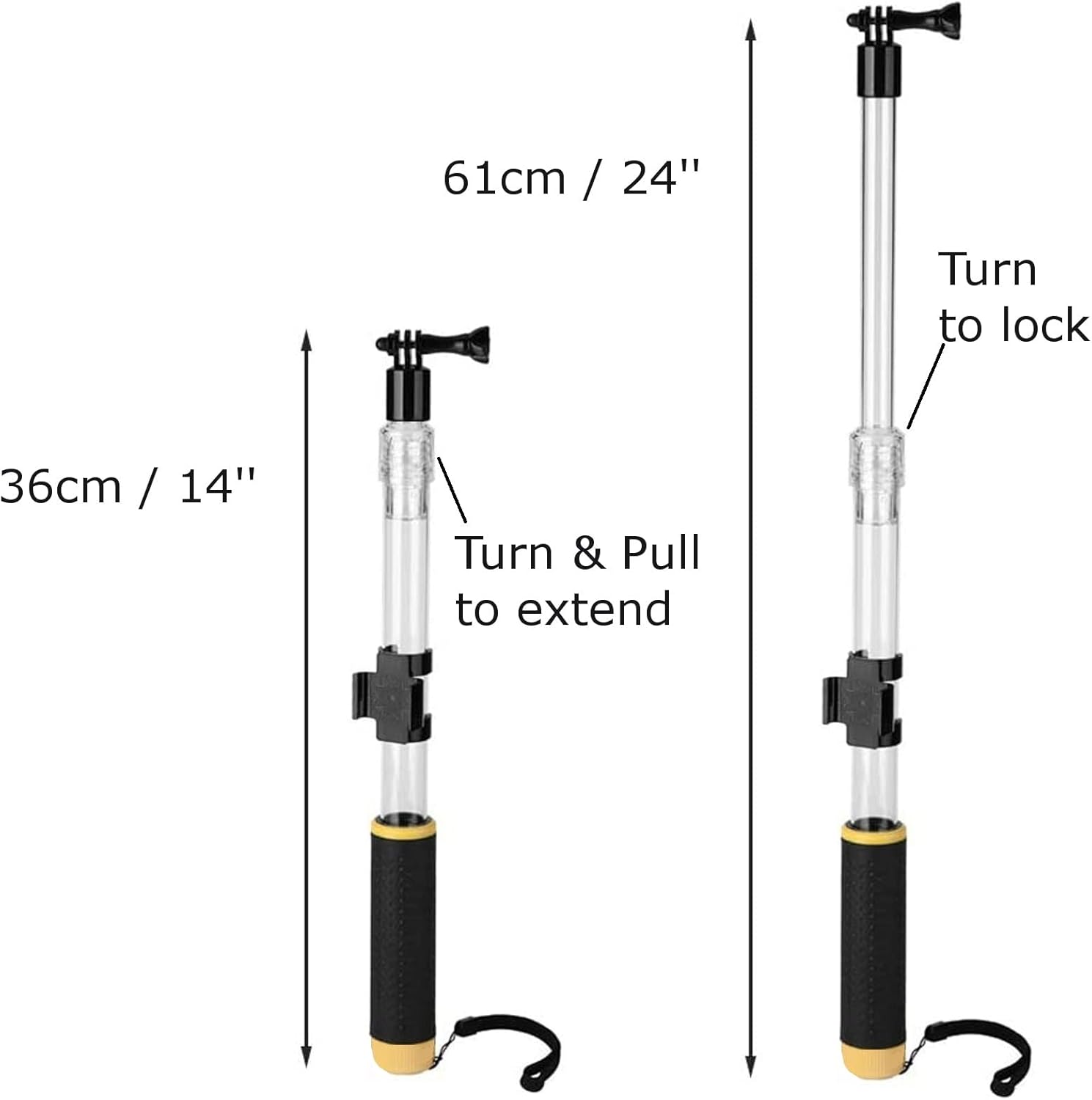 Digicharge Poste flotante extensible para selfie para cámara de acción GoPro Hero12 Hero11 Hero10 Hero9 MaxDJI Osmo Action 3  Hero 12 11 Mini 10 9 8
