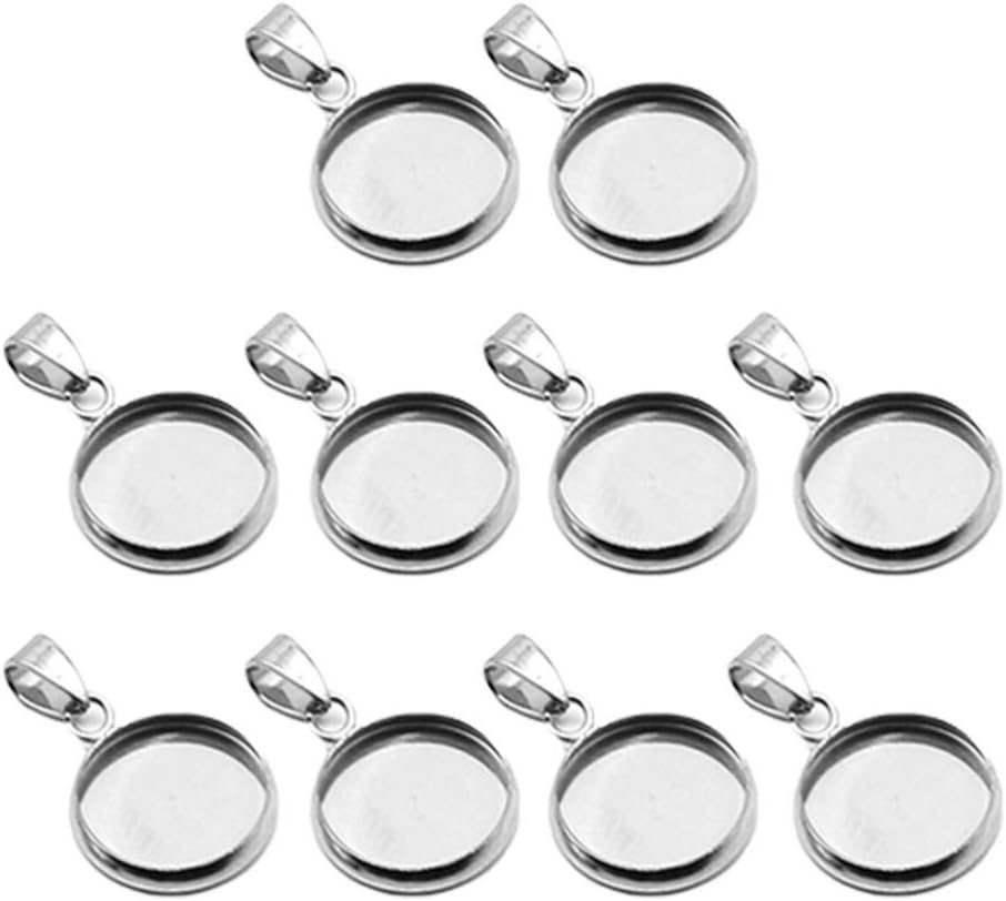EXCEART Juego de 20 bandejas colgantes de acero inoxidable, cabujones redondos, biseles, base en blanco, para fotos, collares, pulseras, joyería