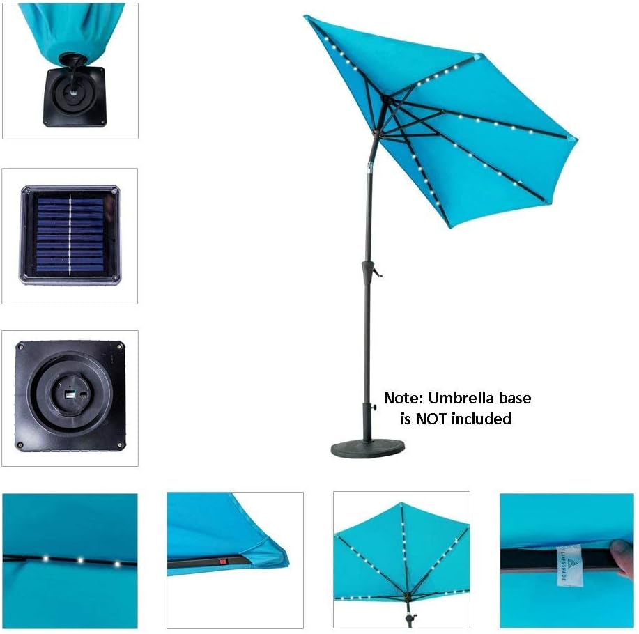 FLAME&SHADE Paraguas de mesa de patio con energía solar de 9 pies para pared y balcón con luces LED e inclinación