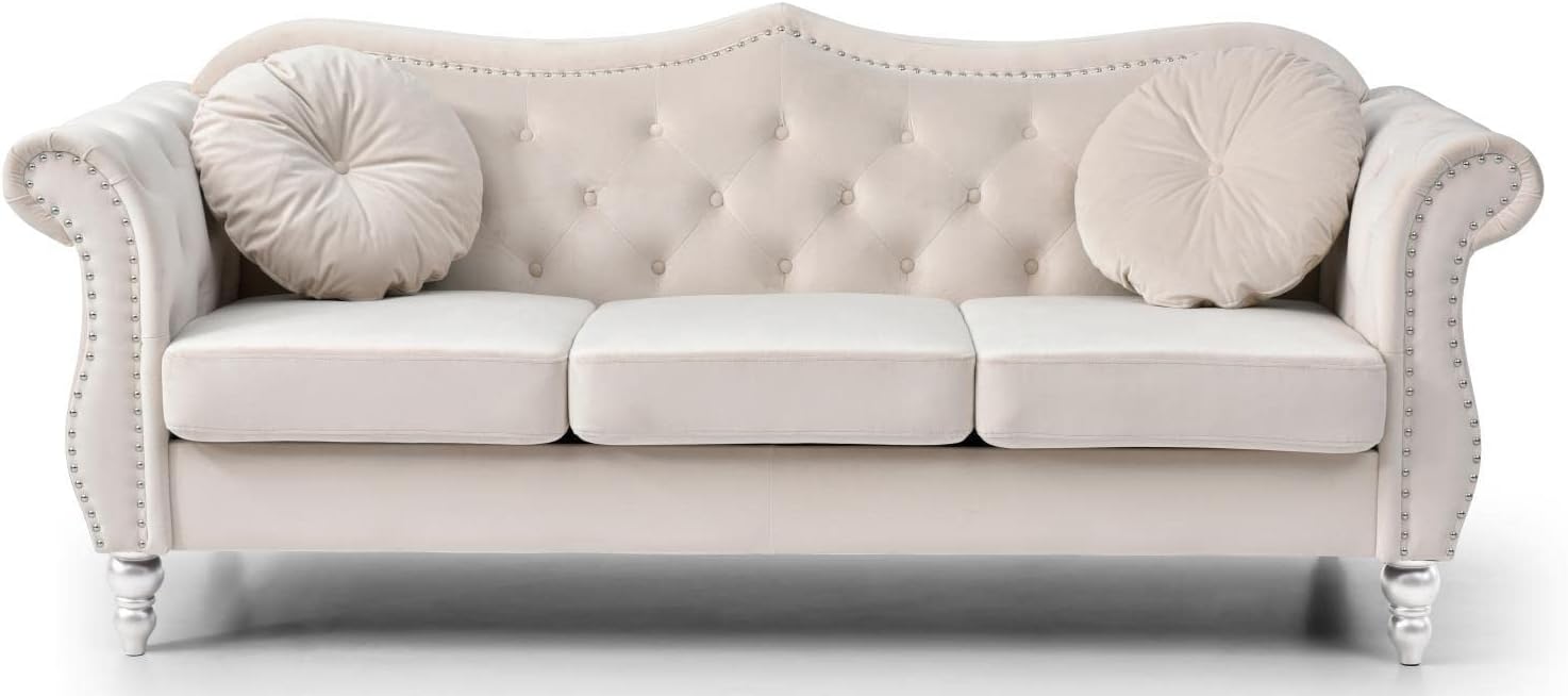 Glory Furniture Sofá de terciopelo Hollywood en marfil