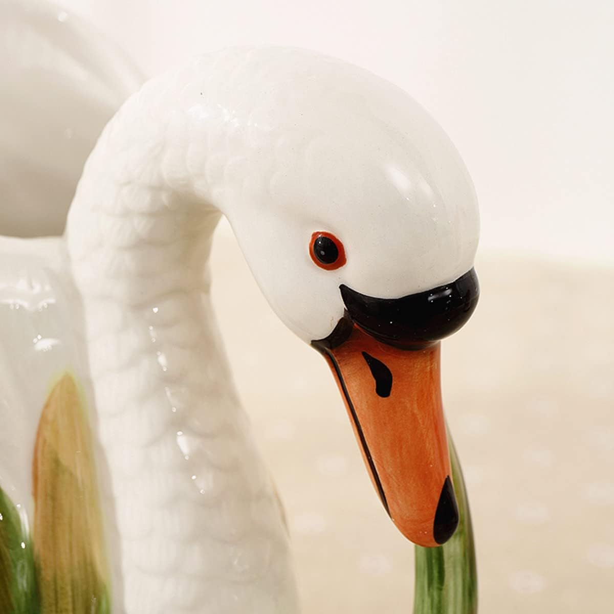FORLONG Jarra de cerámica para agua, diseño de cisne blanco pintado a mano, soporte para ramo de decoración del hogar, 8 pulgadas de alto