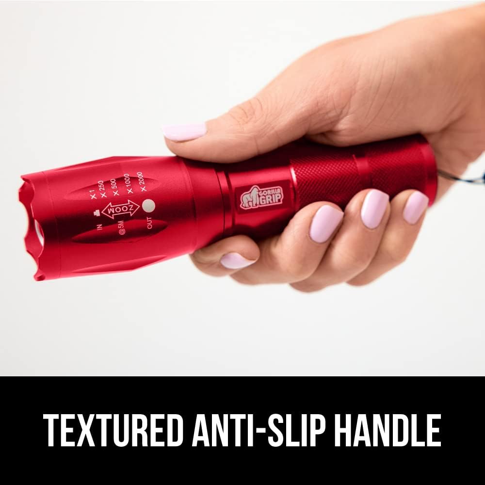 Gorilla Grip Linterna táctica LED pequeña y potente, ultrabrillante, 5 modos ajustables, alcance hasta 750 pies, impermeable, batería de larga