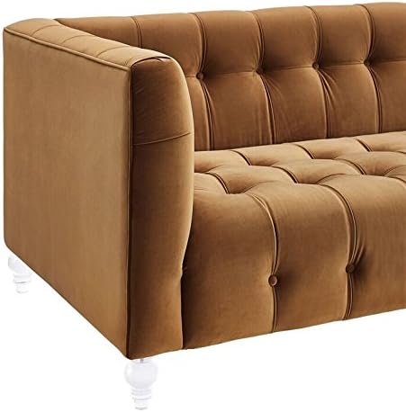 TOV Furniture The Bea Collection – Sofá tapizado de terciopelo de estilo moderno con patas Lucite, coñac