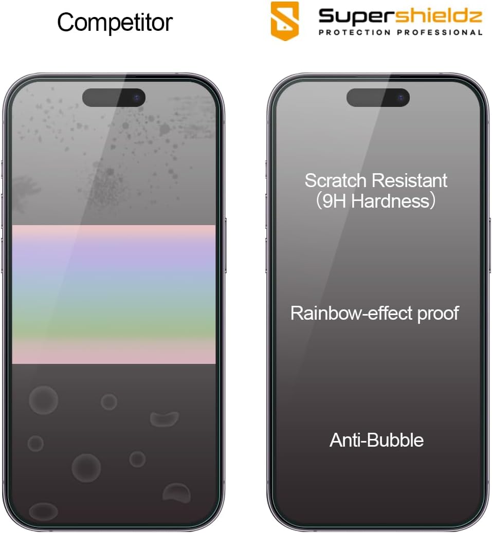 Supershieldz Paquete de 2 protectores de pantalla antiespía diseñados para iPhone 15 (6.1 pulgadas), vidrio templado, antiarañazos, sin burbujas