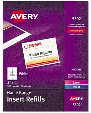Avery Recambios de inserción de insignia con nombre, cartulina, 3 x 4 pulgadas, blanco