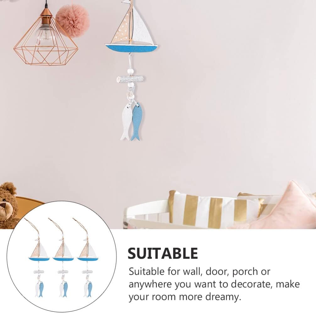 GANAZONO Decoración para el hogar, adorno de velero, 3 piezas de madera para colgar, decoración de pared para colgar en la puerta, decoración