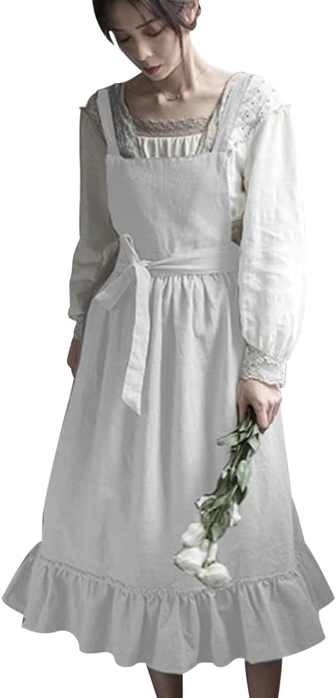 ODIZLI Delantal con volantes para mujer, de algodón, con espalda cruzada, estilo vintage, con volantes, delantales de cocina de jardín