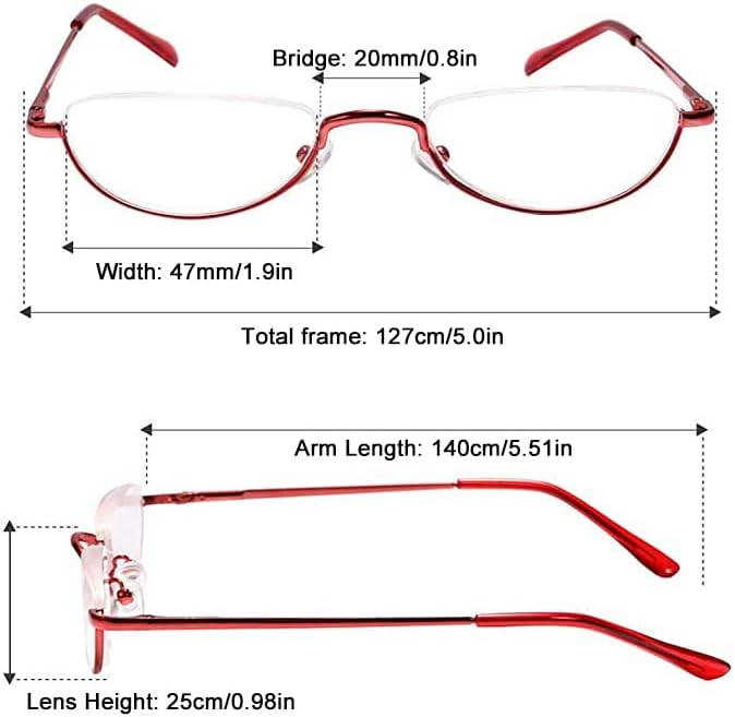 REAVEE Paquete de 3 lentes de lectura de aleación de diseño retro de medio marco, para mujeres y hombres, bisagra de resorte para lectores de media
