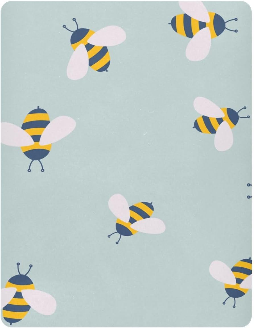 Sábana bajera elástica para cuna para bebé niño y niña, mini sábana bajera portátil de abeja de dibujos animados para juego neutral, material