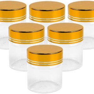 Jarvials 6 botellas de vidrio transparente de 1.7fl oz con tapa de aluminio dorado, adecuadas para recepción de cocina, azafrán, té, almacenamiento Jarvials 6 botellas de vidrio transparente de 1.7fl oz con tapa de aluminio dorado, adecuadas para recepción de cocina, azafrán, té, almacenamiento