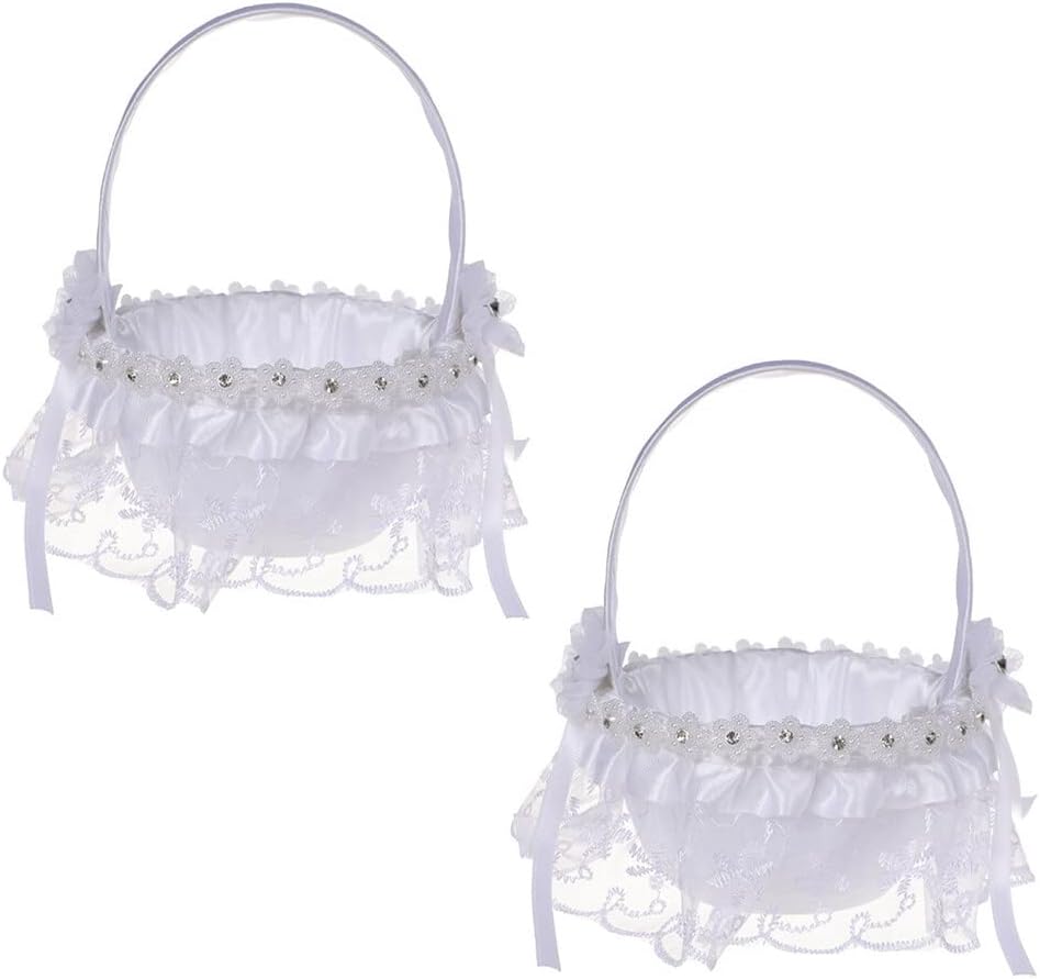 ikasus 2 cestas para niña de flores, cesta de flores de boda, cesta de boda de encaje rústico occidental, cesta de pétalos románticos dulces, cesta