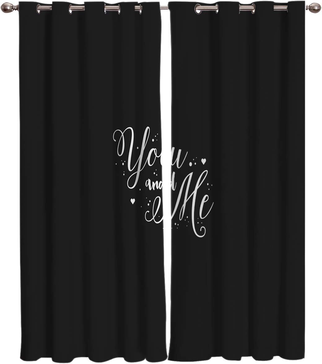 FortuneHouse Blackout Curtains Thermal Insulated Romance Text Solid Pattern Metal Grommet Elegant Room Drapes Window Curtain for Bedroom Living Room