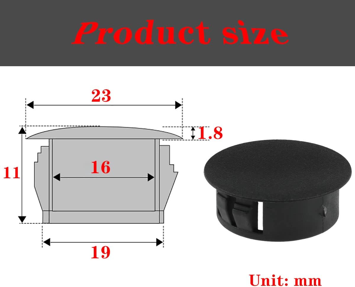 AYLIFU 24 tapones de agujero negro de 34 pulgadas (0.748 in), tapón redondo de plástico, tapón de orificio a presión, protector de muebles, cubierta
