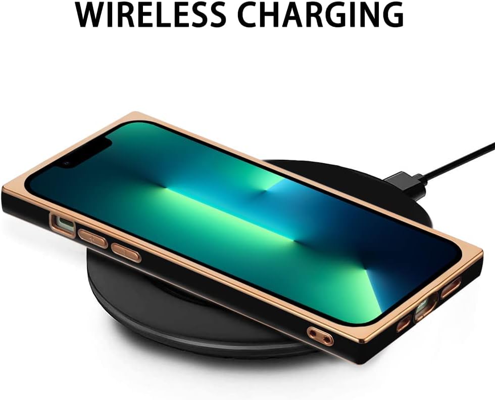 OOK Compatible con iPhone 12 Pro Max, funda cuadrada con esquinas reforzadas chapadas en oro, borde de TPU suave, delgada, cuerpo completo, a prueba