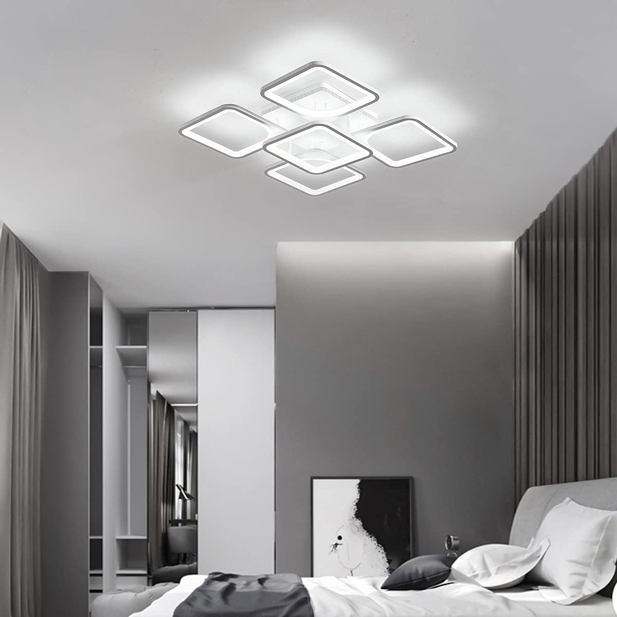 Jaycomey Lámpara de techo LED moderna regulable, 23.6 pulgadas, montaje empotrado, con control remoto, lámpara de techo acrílica de 5 cuadrados para
