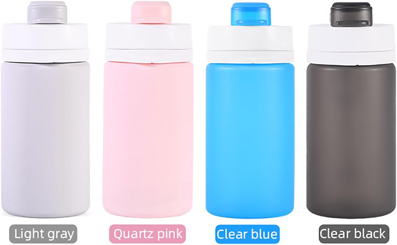Botella de agua plegable con boquilla y mosquetón, silicona sin BPA y a prueba de fugas, perfecta para viajes, fitness, gimnasio, deportes,