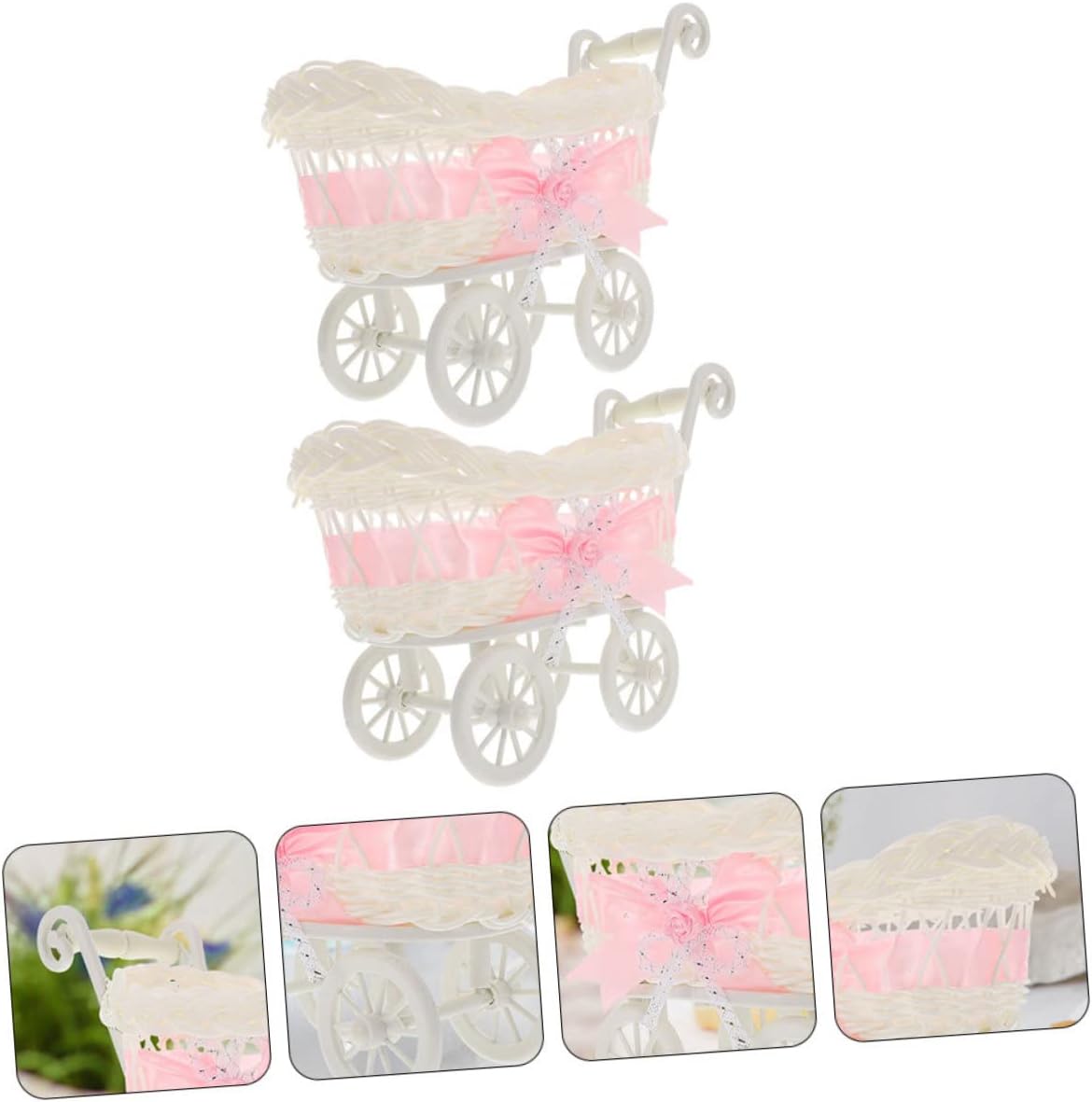 2 cestas tejidas para fiestas, decoraciones de boda para ceremonia, cesta rosa, decoración de ratán, cesta de flores de ducha, caja de dulces de