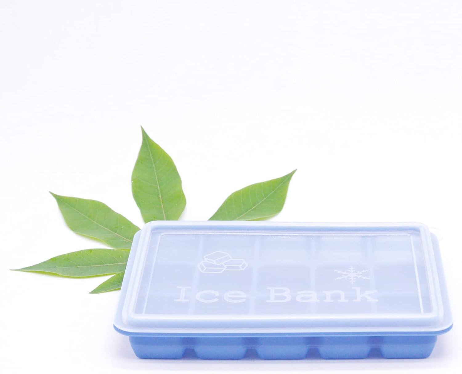 FUN LAVIE Bandejas para cubitos de hielo con tapas, juego de 2 moldes de silicona azul, duraderos, fáciles de liberar y sin BPA