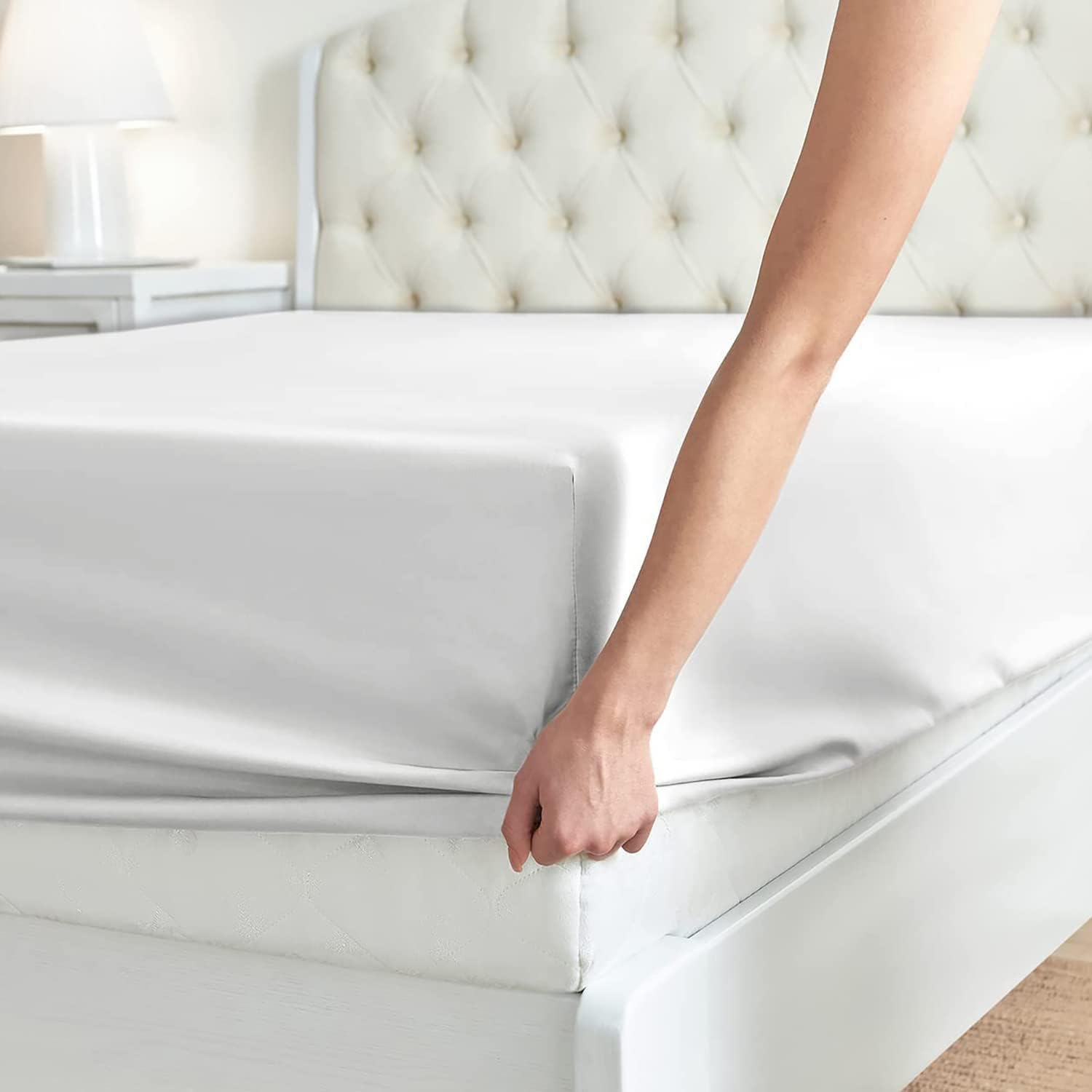 Boston Linen Co. Sábana bajera de microfibra de alta calidad de 1800 hilos, resistente al encogimiento y a la decoloración hasta 15 pulgadas, sábana