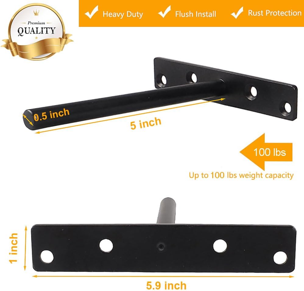 Soportes flotantes para estantes ciegos de 5 pulgadas, soportes de pared resistentes para bricolaje, soporte oculto de acero sólido negro mate con