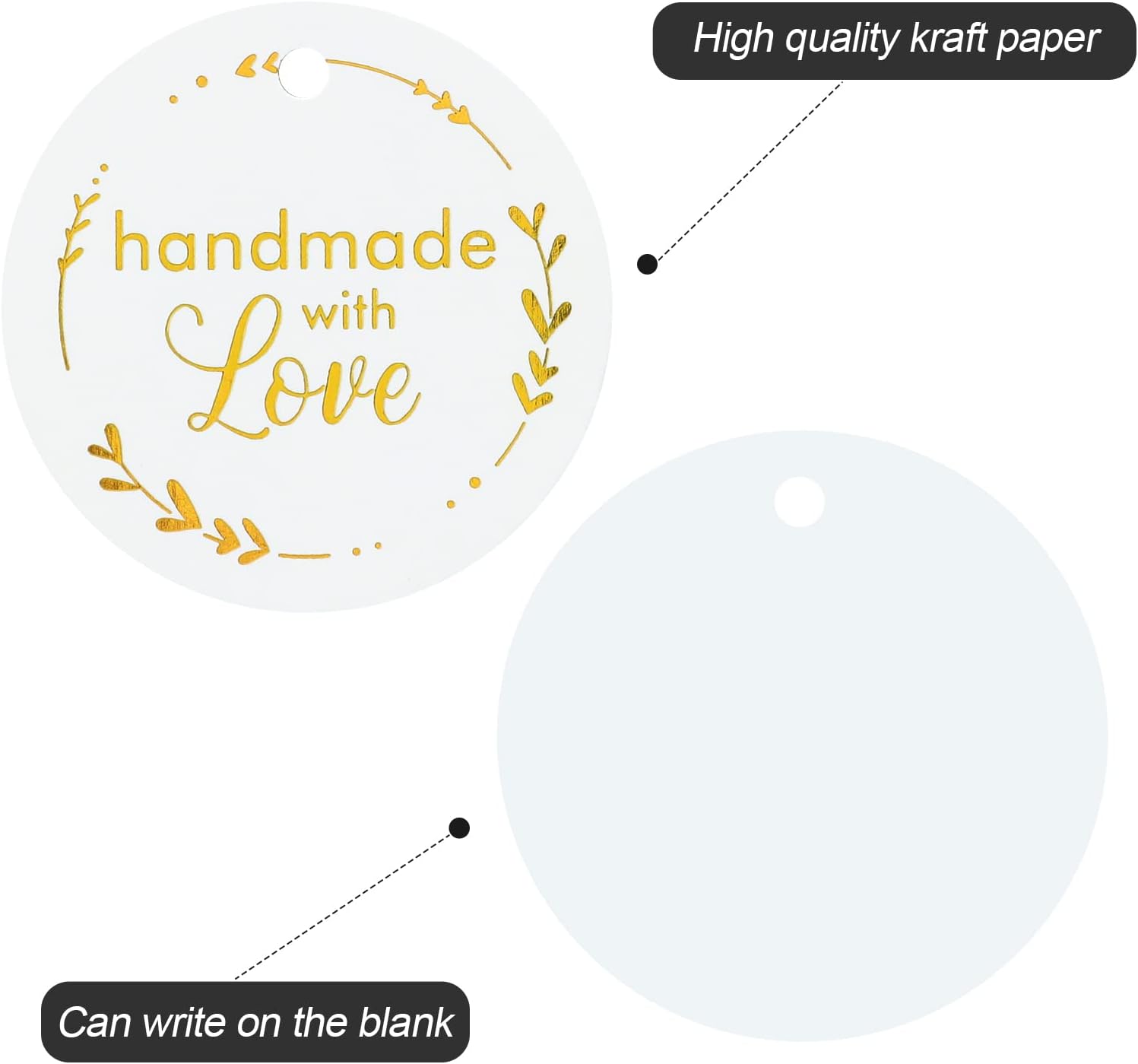 joycraft 100 etiquetas de regalo hechas a mano, lámina dorada hecha a mano con etiquetas de amor con cuerda, etiquetas colgantes de papel kraft
