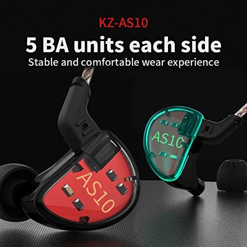EZ EAR KZ AS10 Auriculares de alta fidelidad con cable en auriculares con monitor de oído, 5 armadura equilibrada 5BA con cable con cancelación de