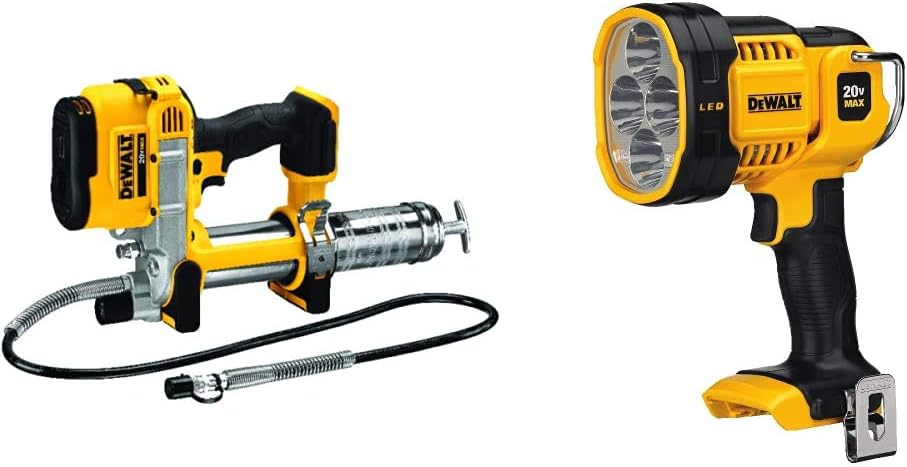 DEWALT Pistola de engrase inalámbrica de 20 V MAX*, solo herramienta (DCGG571B) y luz de trabajo LED de 20 V MAX* (DCL043)
